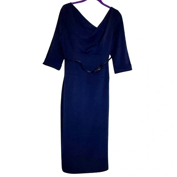 knee length dresses for ladies Black Halo Koa Long Sleeve Fuzzy Pearl Dress in Navy – Suite 201 main image 0
